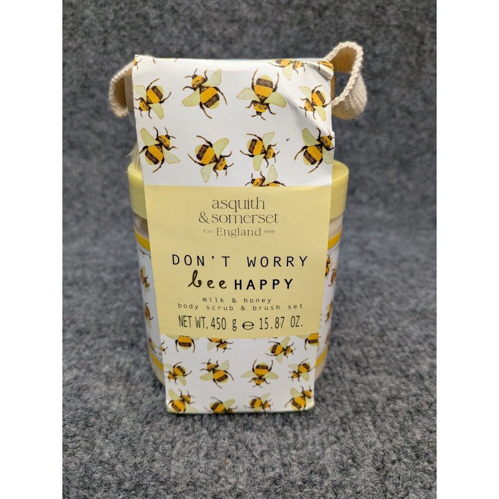 Asquith & Somerset Don't Worry Bee Happy Milk Honey Body Scrub Brush Gift Set...